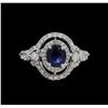 Image 2 : 1.00ct Blue Sapphire and Diamond Ring - 14KT White Gold
