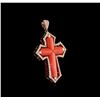 Image 2 : 9.50ct Coral and Diamond Cross Pendant - 14KT Rose Gold