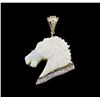 Image 1 : 9.00ct Opal and Diamond Horse Head Pendant - 14KT Two-Tone Gold
