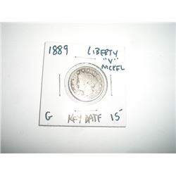 1889 *RARE KEY DATE* LIBERTY "V" NICKEL BOOK VALUE $15.00+ *NICE EARLY GOOD GRADE* NICKEL!! COIN CAM