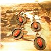 Pair of Coral Dangle Silver Earrings. Zuni Style.