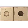 Image 1 : 1892 Small 9 Good & 1901 VG Canada Silver Dimes. Catalog Value $30.00.