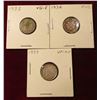 Image 1 : 1935, 36, & 37 Canada Silver Dimes. VG-VF. Catalog value $23.00.
