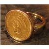 Image 1 : 1856 Type 2 One Dollar U.S. Gold Piece in a small Ladies' Ring. Total weight 7.9 grams.