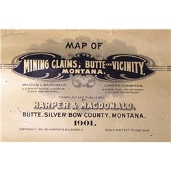Map of Mining Claims Butte Montana 1901 RARE