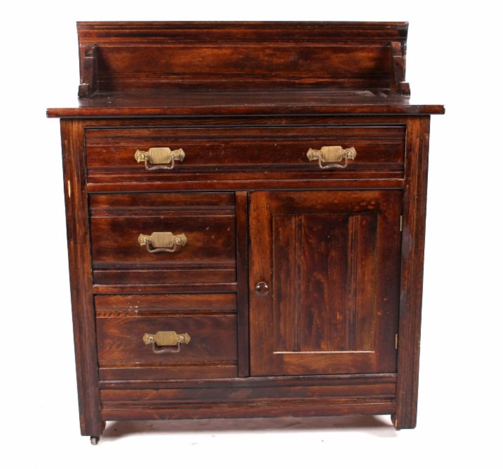 Antique Oak Wash Stand with Back Splash