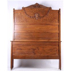 Antique Oak Carved Accented Bed Frame