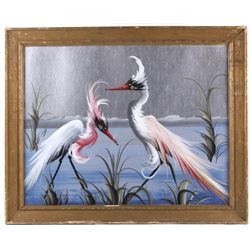 Art Deco Painting 1940's Turner Egret Crane