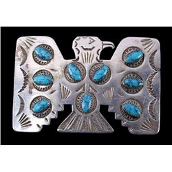 Navajo Nickel Silver Thunderbird Turquoise Buckle