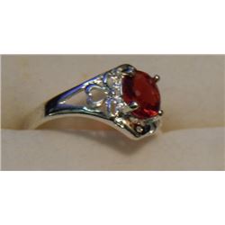RING - SILVER - SOLD ON CHOICE - RED & CLEAR