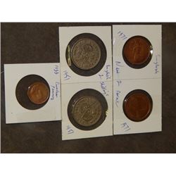 COINS - ENGLISH NEW 2 PENCE - 1971 X 2 - ENGLISH SHILLINGS 1951 X 2 - 1933 CAN PENNY = 5 PC TTL