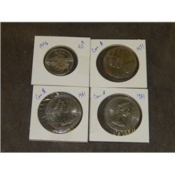 COINS - CANADIAN $1 1971, 1981 X 2 - CAN 50CENTS 1996 = 4 PC TTL