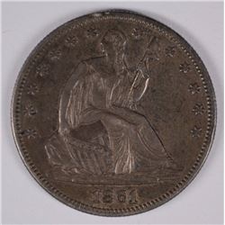 1861 SEATED LIBERTY HALF AU BU TONED