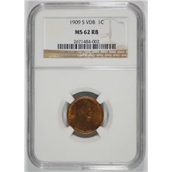 1909-S VDB LINCOLN CENT NGC MS62 RB KEY DATE!!
