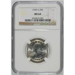 1939-S WASHINGTON QUARTER, NGC  MS-64