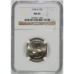 1940-D WASHINGTON QUARTER, NGC MS-65