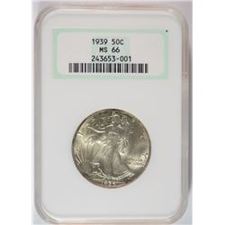 1939 WALKING LIBERTY HALF DOLLAR NGC MS66