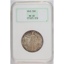1943 WALKING LIBERTY HALF DOLLAR NGC MS65 OLD FATTY HOLDER