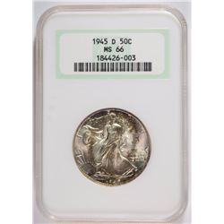 1945-D WALKING LIBERTY HALF DOLLAR NGC MS66 OLD FATTY HOLDER