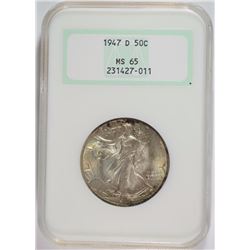 1947-D WALKING LIBERTY HALF DOLLAR NGC MS65