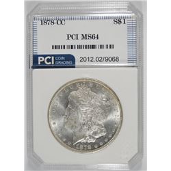 1878-CC MORGAN SILVER DOLLAR, PCI  GRADED GEM BU  NICE