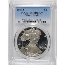 1987-S PROOF AMERICAN SILVER EAGLE, PCGS PR-70 DCAM  RARE!!
