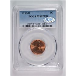 1956-D LINCOLN CENT PCGS MS67 RD QA APPROVED RARE
