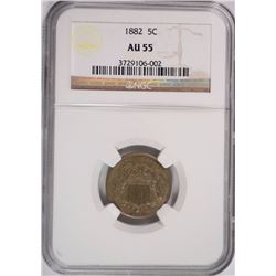 1882 SHIELD NICKEL, NGC AU-55