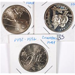 3 MODERN COMMEM HALF DOLLARS; 1993-P WWII PROOF, 1992-D COLUMBUS UNC &