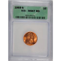 1955-S LINCOLN CENT ICG MS67RD