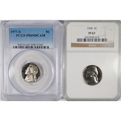 2 PROOF JEFFERSON NICKELS; 1958 NGC PF67 & 1977-S PCGS PR69 DCAM