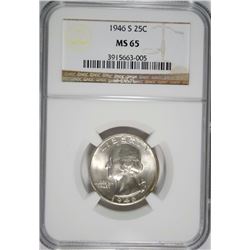 1946-S WASHINGTON QUARTER NGC MS65