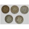 Image 1 : ( 5 ) WELL CIRCULATED MORGAN SILVER DOLLARS