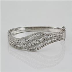 3.05 ctw F, SI2-I1  Channel Pave Setting Diamond Bangle Bracelet 14K White Gold 7"