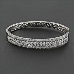 2.76 ctw  F, SI2-I1 Prong Pave Set  Diamond Bangle Bracelet 14Kt White Gold 17.99 gms