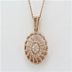0.65 ct Pave Channel Set Diamond in 14K Rose Gold Floral Swirl Charm Necklace - 16"