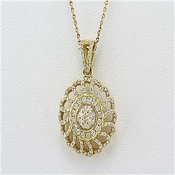 0.65 ct Pave Channel Set Diamond in 14K Yellow Gold Floral Swirl Charm Necklace - 16"