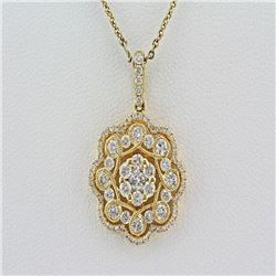 0.87 ct Round Diamonds 14K Yellow Gold Floral Filigree Charm Necklace - 16"