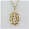 Image 1 : 0.87 ct Round Diamonds 14K Yellow Gold Floral Filigree Charm Necklace - 16"