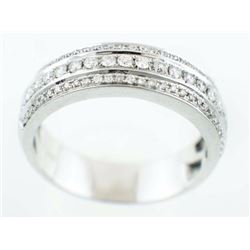 14K White Gold 0.39ct 3-Rows Channel Pavé Diamond Wedding Band Ring - Size 6.5