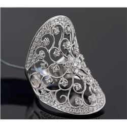 1.35 ctw Prong Channel Set Diamond Filigree Ring 14K White Gold   12.07g|**Size:6.5