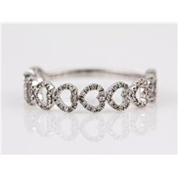 0.18ct Pavé Diamond in 14K White Gold Stackable Chained Hearts Ring - Size 7