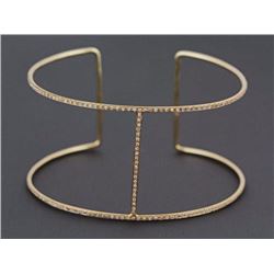 14K Yellow Gold 0.21ct Pavé Diamonds H-Bar Double Skinny Cuff Bracelet - 7"