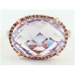 14K Rose Gold 8.85ct Oval Pink Amethyst & Diamond Cocktail Ring - Size 6.5