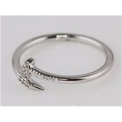 0.02ct Pavé Diamonds 14K White Gold Bend Nail Band Designer Ring - Size 6.5