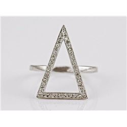 0.18ct Micro Pave Diamond 14K White Gold Hollow Triangle Chevron Ring - Size 6.5