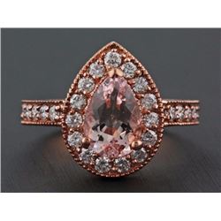 2.5ct Pear Morganite & Diamond 14K Rose Gold Wedding Anniversary Ring - Size 5