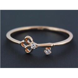 14K Rose Gold with 0.03ct Pavé Diamond Victorian Skeleton Key Ring - Size 6.5