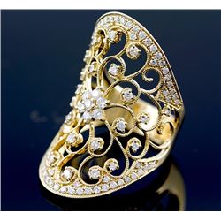 1.35 ctw Prong Channel Set Diamond Filigree Ring 14K Yellow Gold  12.07g|**Size:6.5