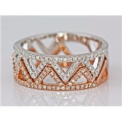 14K White & Rose Gold 0.40ct Pavé Diamonds Aztec Pyramid Band Ring Set - Size 7
